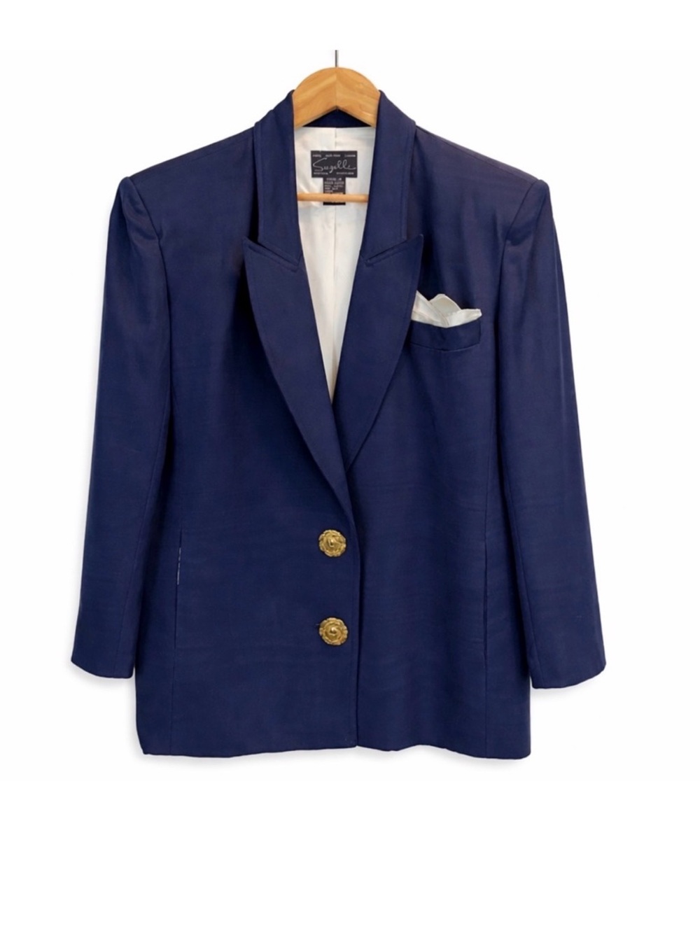 Vintage 90s Suzelle Silk Blazer Navy Gold Buttons Old Money Power Blazer 10
